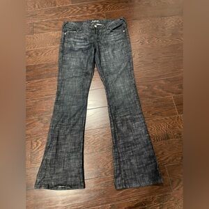 Vintage BEBE Y2K Spellout Rhinestone Dark Denim Flare Size 31 USA